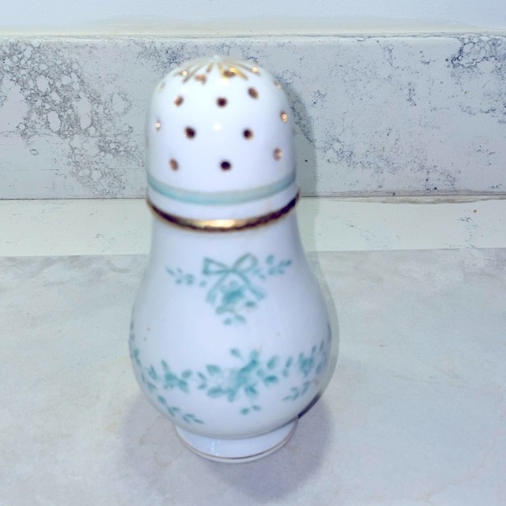 Vintage Sugar Shaker Fine Bone China Muffineer Turquoise Bows & Roses G907 EUC